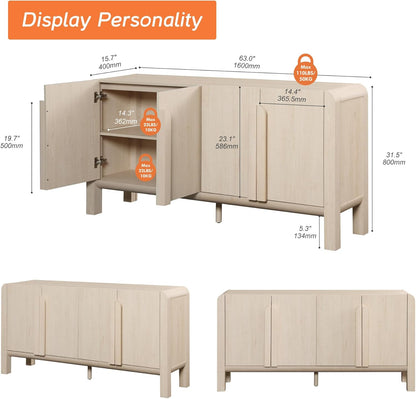 63" W Large Buffet Sideboard Cabinet