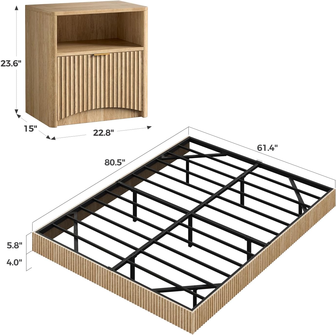 Floating Bed Frame Led Lights with 2 Nightstands - Canva Home