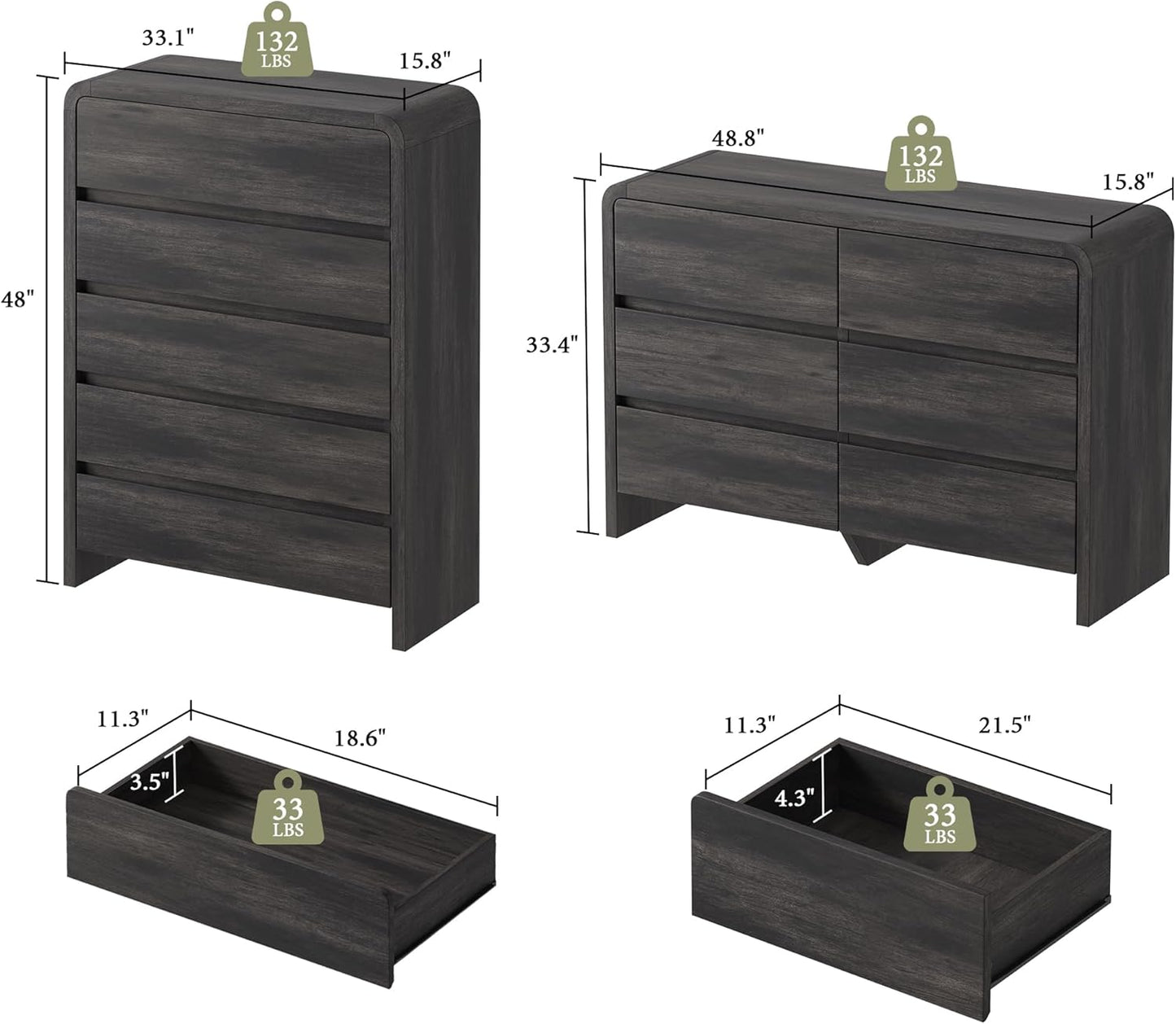Modern 4-Piece Bedroom Furniture Set with 5-Drawer Dresser - Canva Home