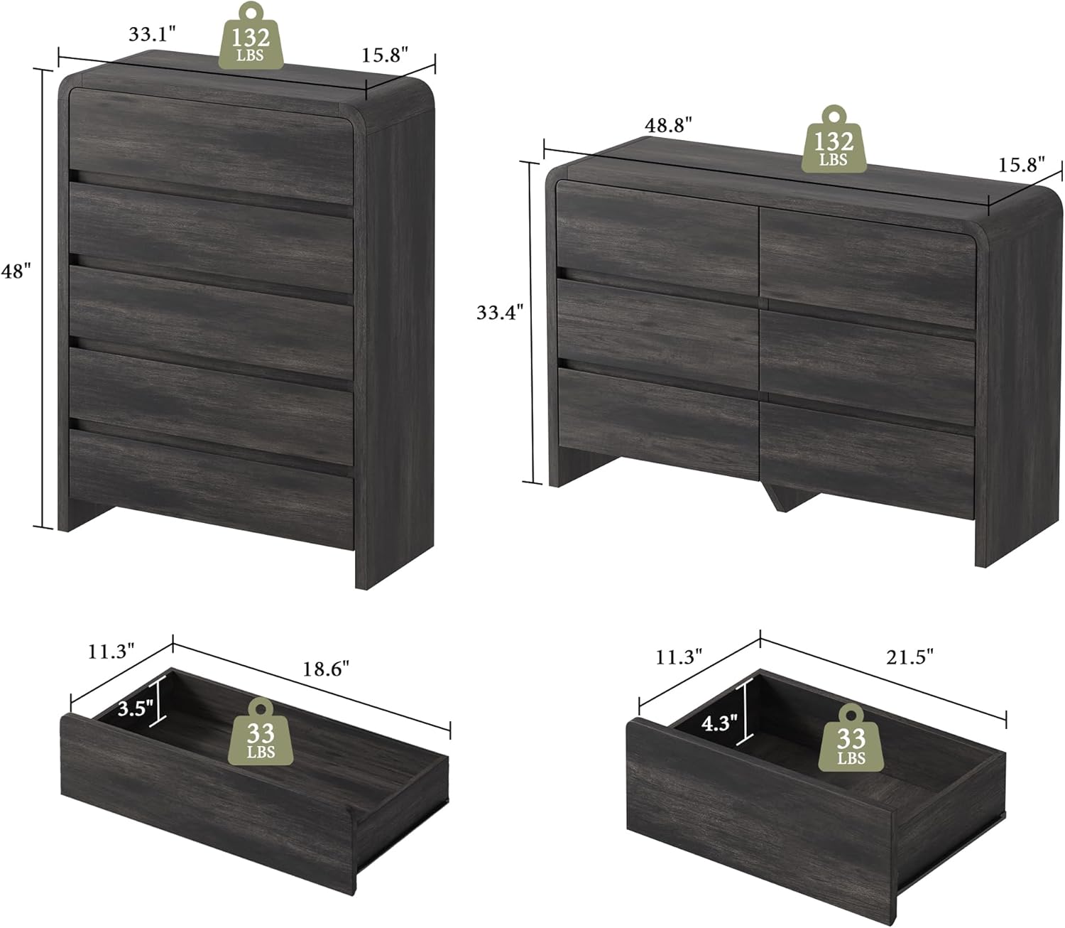 Modern 4-Piece Bedroom Furniture Set with 5-Drawer Dresser - Canva Home