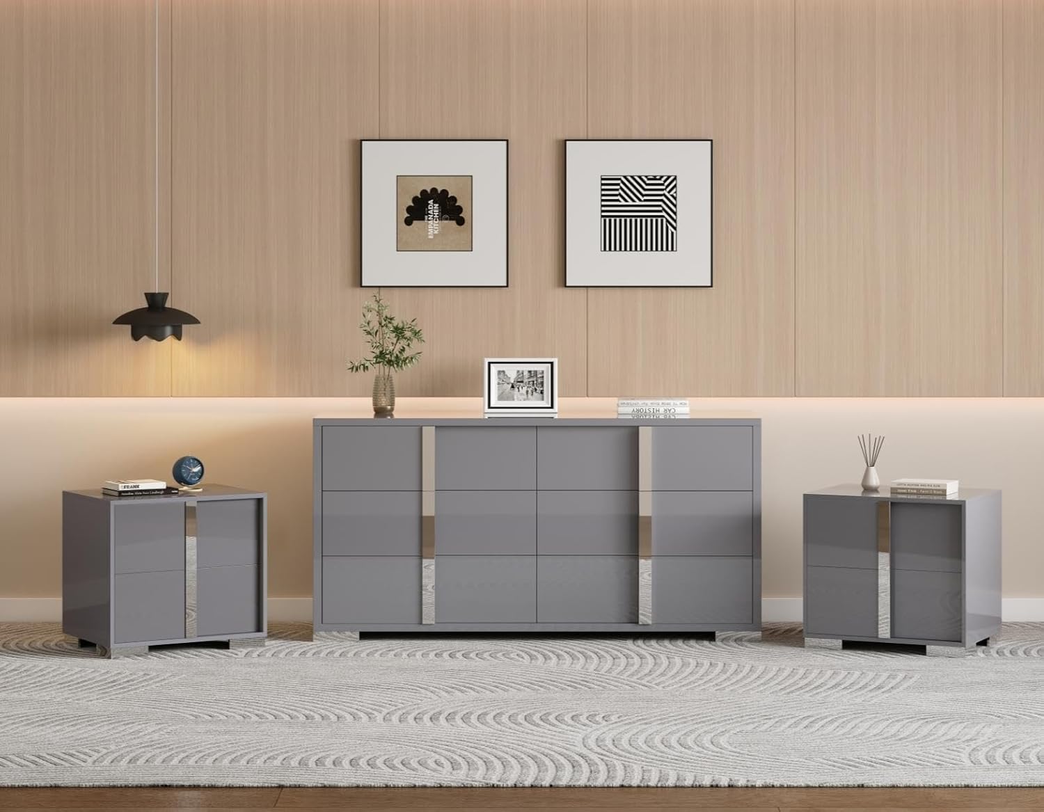 3 Piece Bedroom Set, Two 23.6" Nightstands & 6-Drawer Dresser - Canva Home