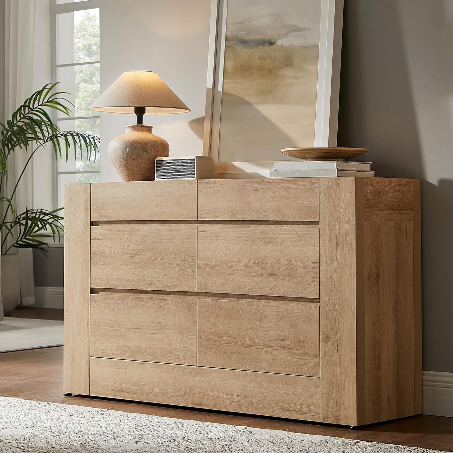 Modern 6 Drawers Dresser, 54” Wide Chest of Drawers with Handleless - Canva Home