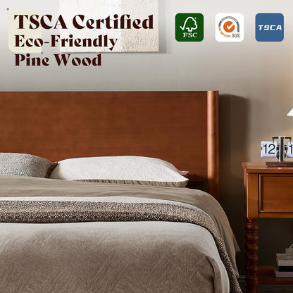 Solid Wood King Platform Bed with Headboard & 2 Nightstands