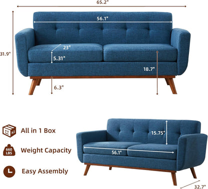 65.2" Blue Loveseat Sofa
