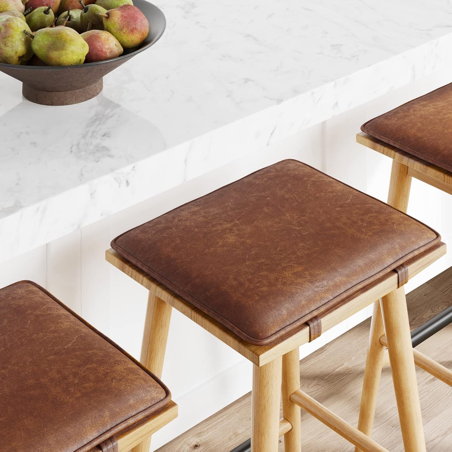 Wood Barstool with Leather Removable Cushion