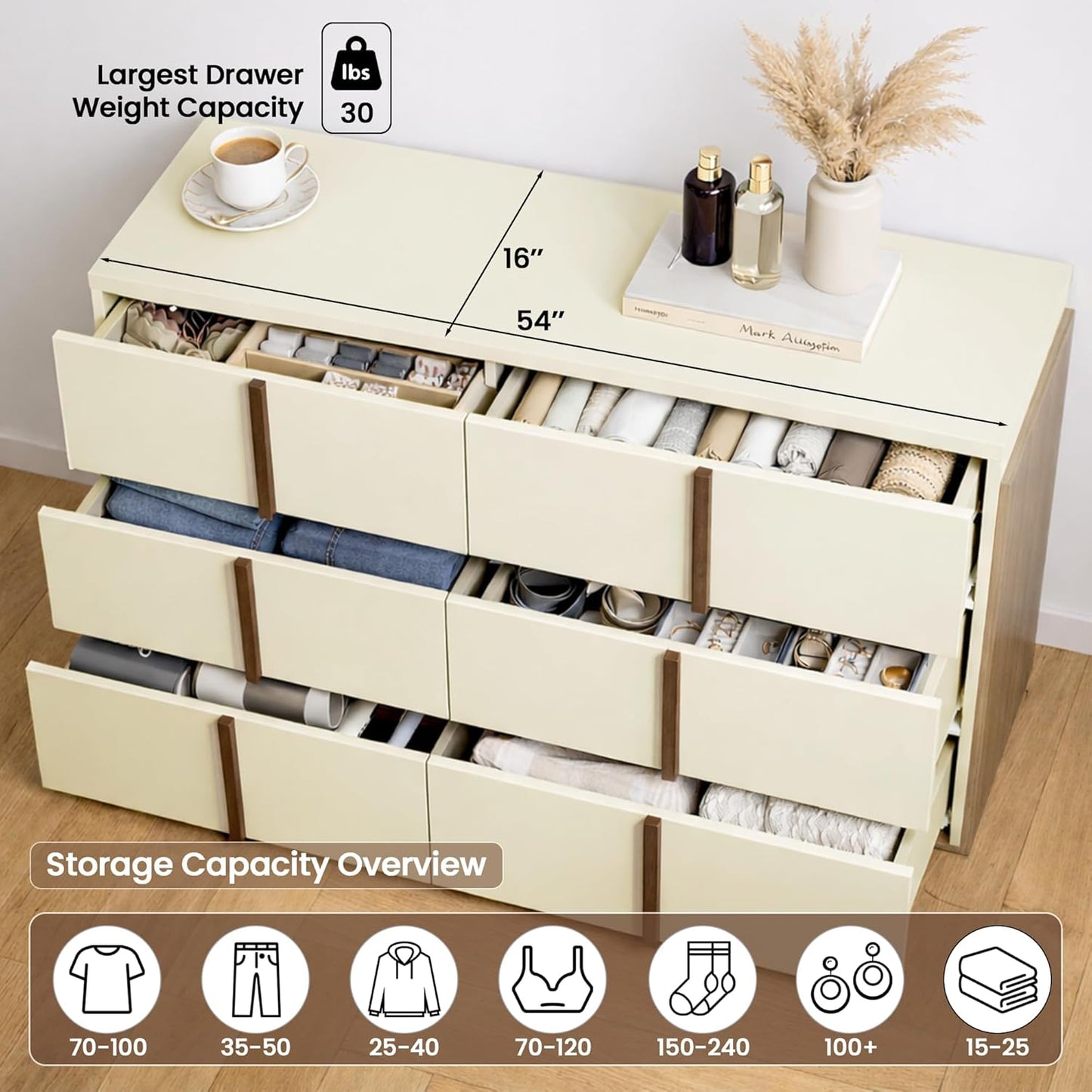 3-Piece Bedroom Furniture Set, 6-Drawer Dresser - Canva Home