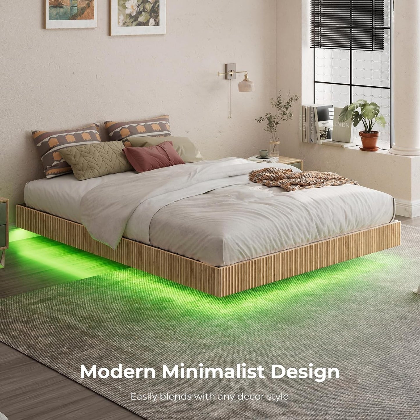 Floating Bed Frame Led Lights with 2 Nightstands - Canva Home