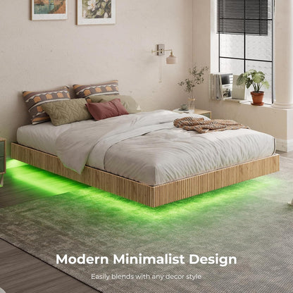Floating Bed Frame Led Lights with 2 Nightstands - Canva Home