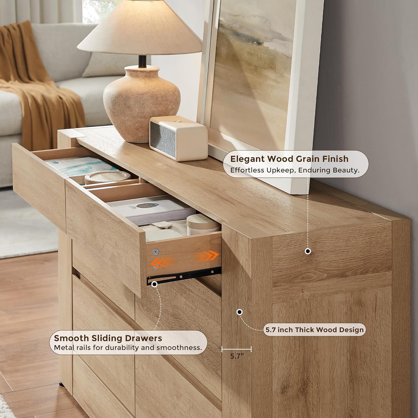 Modern 6 Drawers Dresser, 54” Wide Chest of Drawers with Handleless - Canva Home