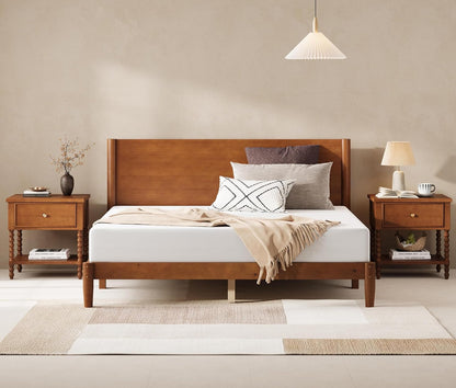 Solid Wood King Platform Bed with Headboard & 2 Nightstands