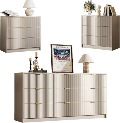 3-Piece Dresser Bedroom Set, 9 Drawer Dresser & 3 Drawer Nightstands - Canva Home