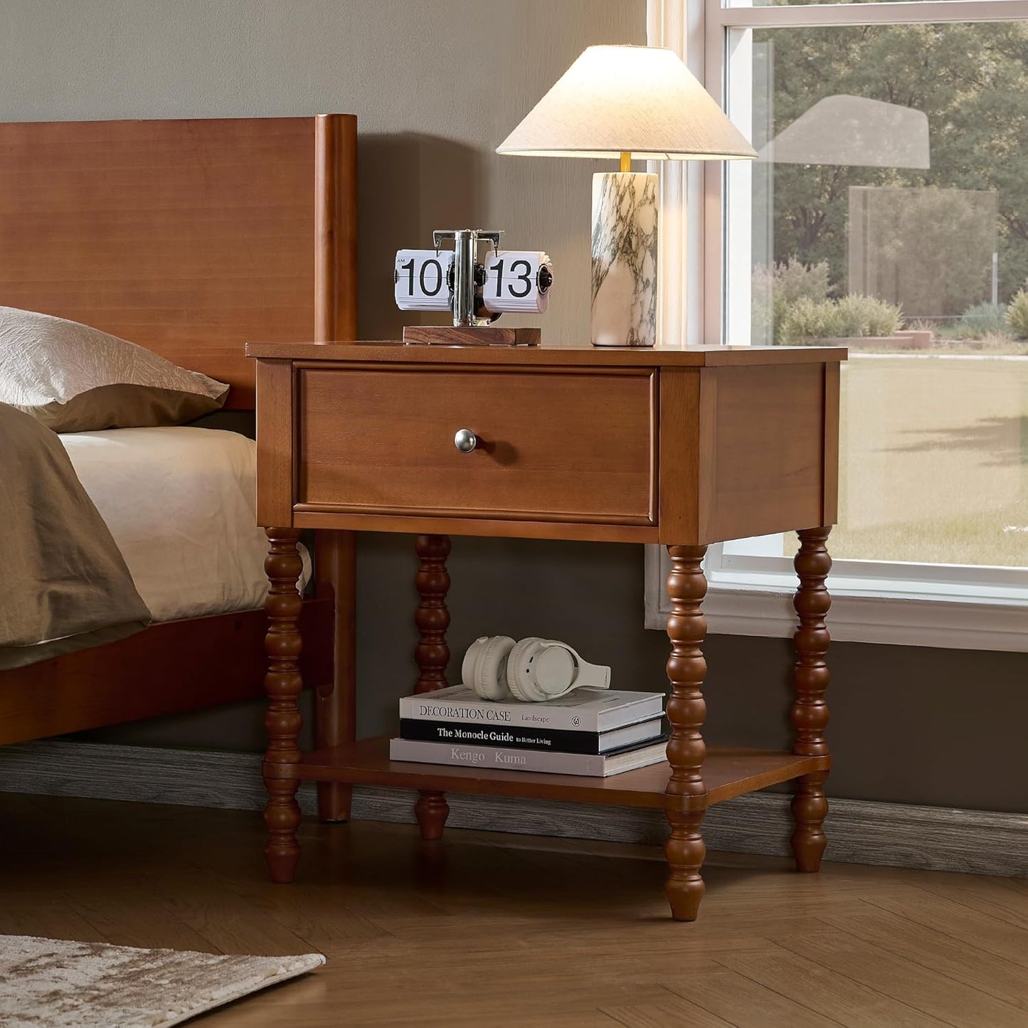 Solid Wood King Platform Bed with Headboard & 2 Nightstands