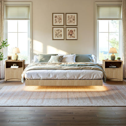 Floating Bed Frame Led Lights with 2 Nightstands - Canva Home