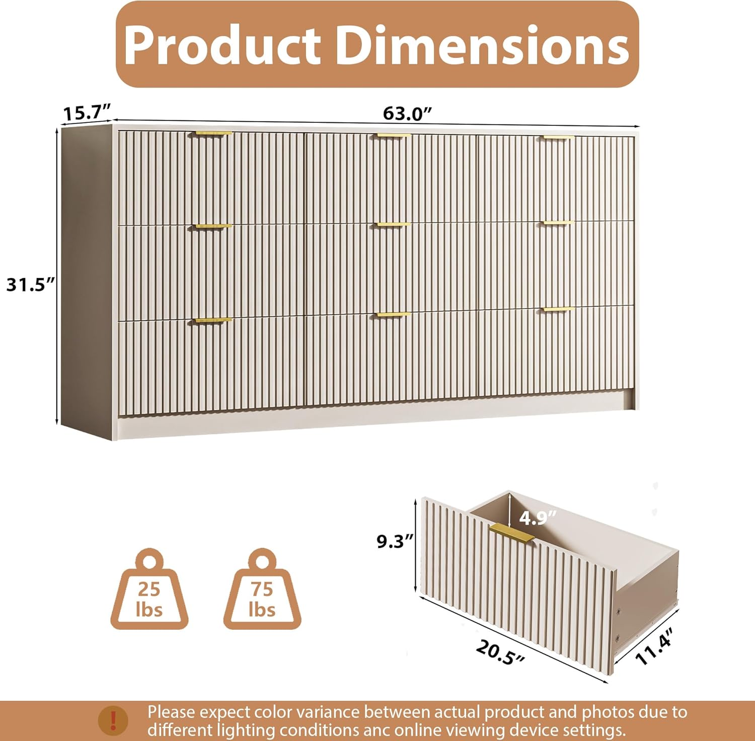 3-Piece Dresser Bedroom Set, 9 Drawer Dresser & 3 Drawer Nightstands - Canva Home