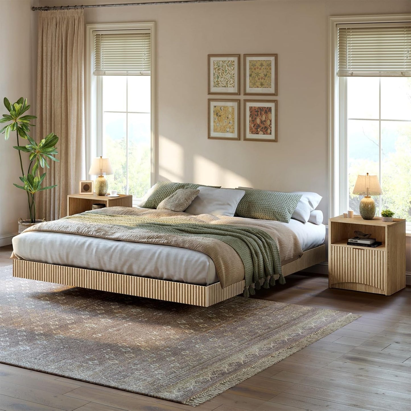 Floating Bed Frame Led Lights with 2 Nightstands - Canva Home
