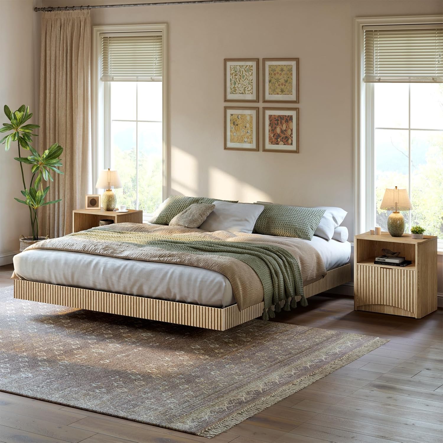 Floating Bed Frame Led Lights with 2 Nightstands - Canva Home