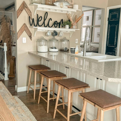 Wood Barstool with Leather Removable Cushion