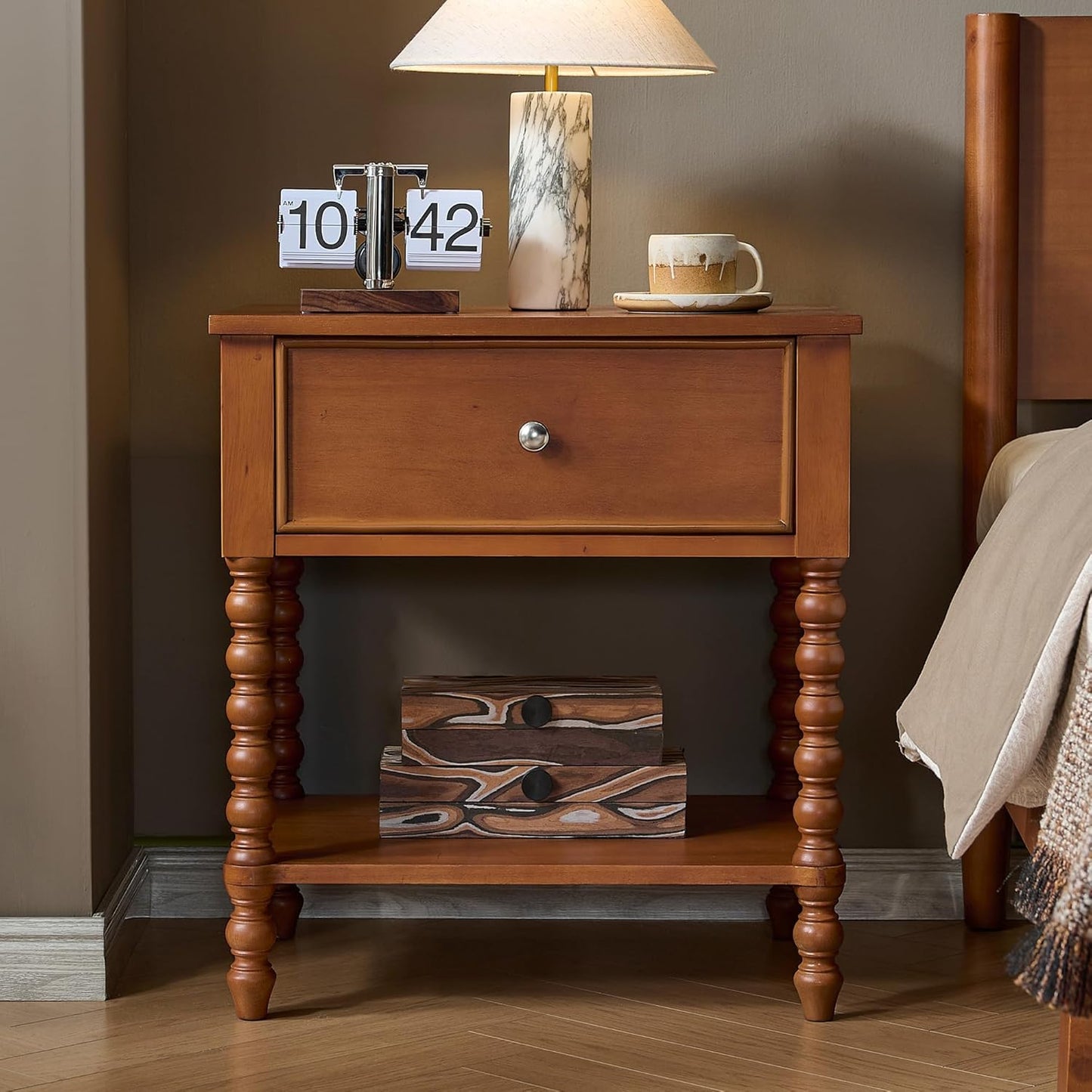 Solid Wood King Platform Bed with Headboard & 2 Nightstands