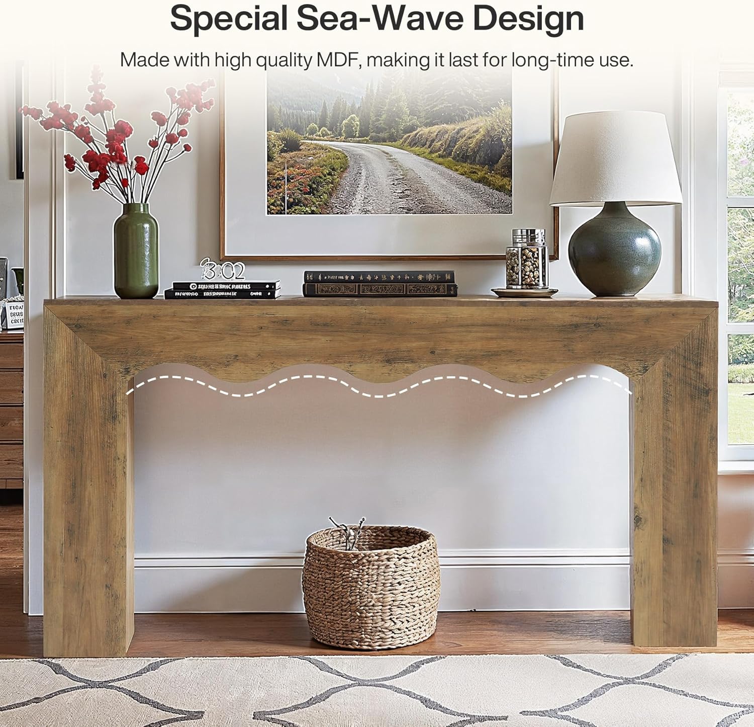 63" Farmhouse Console Table, Wooden Couch Table - Canva Home