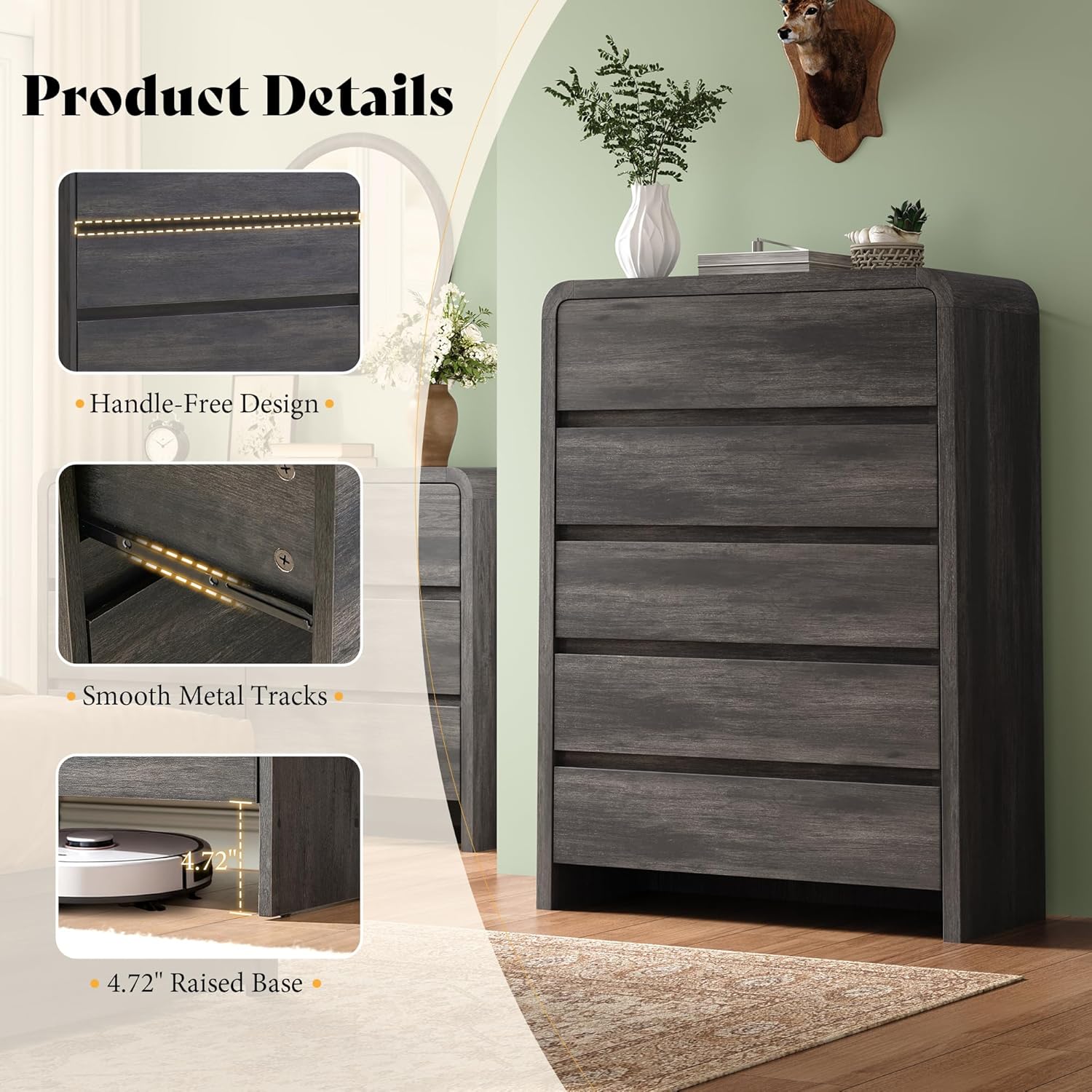Modern 4-Piece Bedroom Furniture Set with 5-Drawer Dresser - Canva Home