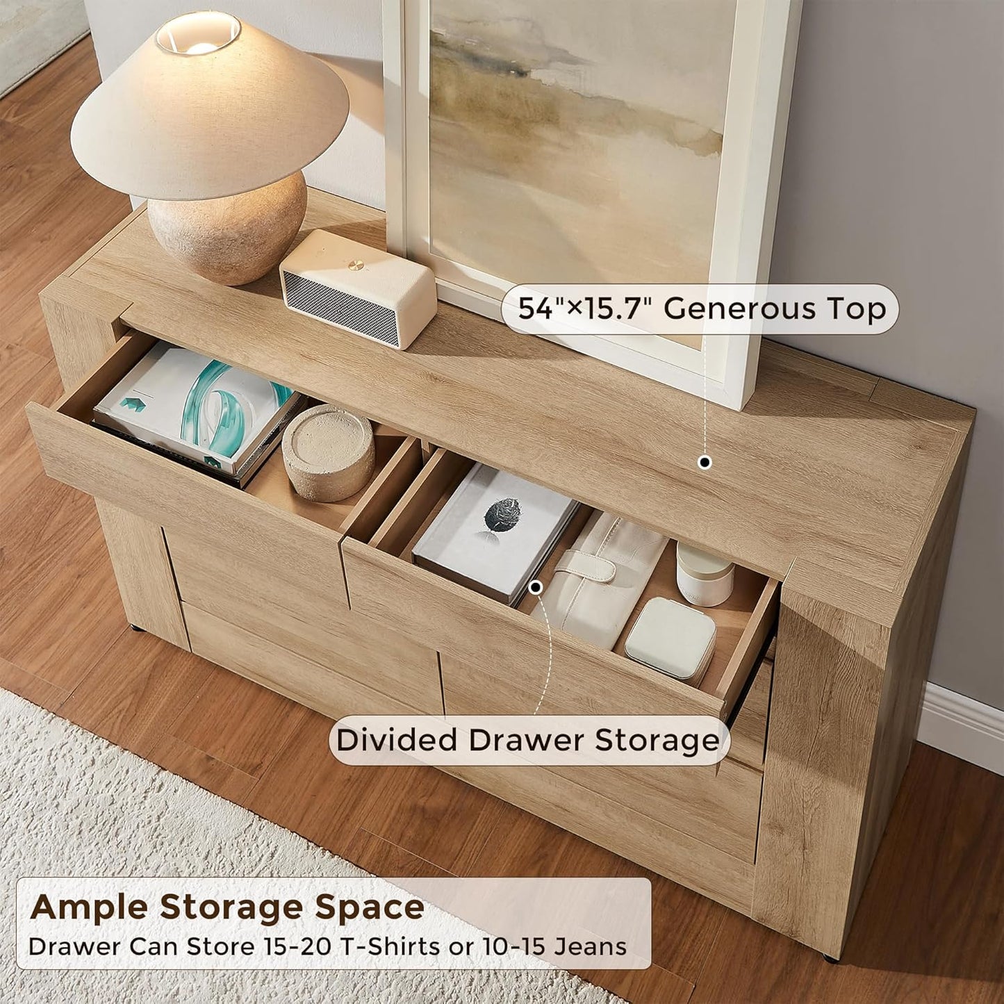 Modern 6 Drawers Dresser, 54” Wide Chest of Drawers with Handleless - Canva Home