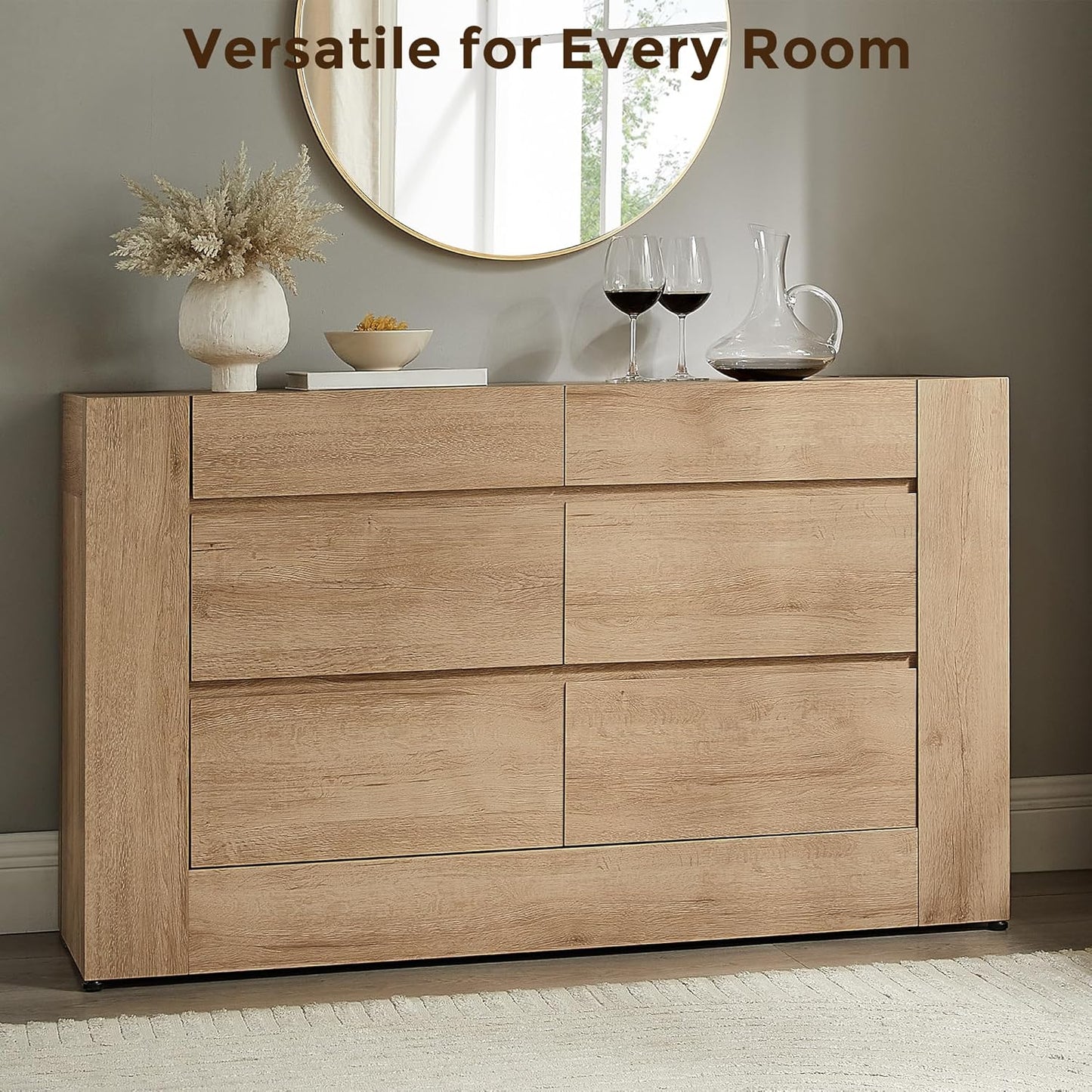 Modern 6 Drawers Dresser, 54” Wide Chest of Drawers with Handleless - Canva Home