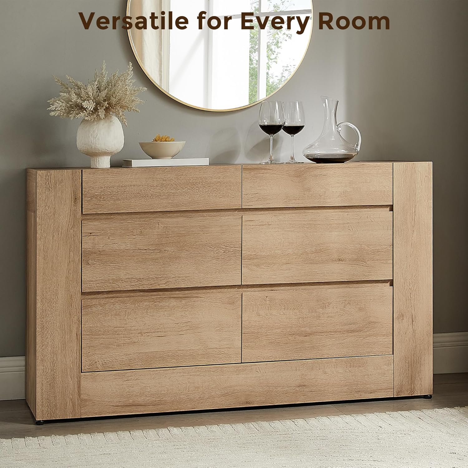 Modern 6 Drawers Dresser, 54” Wide Chest of Drawers with Handleless - Canva Home