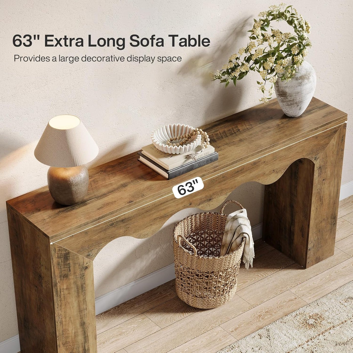 63" Farmhouse Console Table, Wooden Couch Table - Canva Home