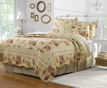 Antique Rose Reversible Cotton Quilt Set – King/Cal King