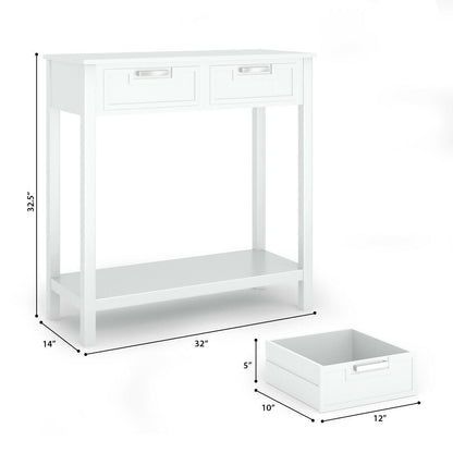 Livia 32" Small Narrow Console Table with 2 Drawers & Shelf, White