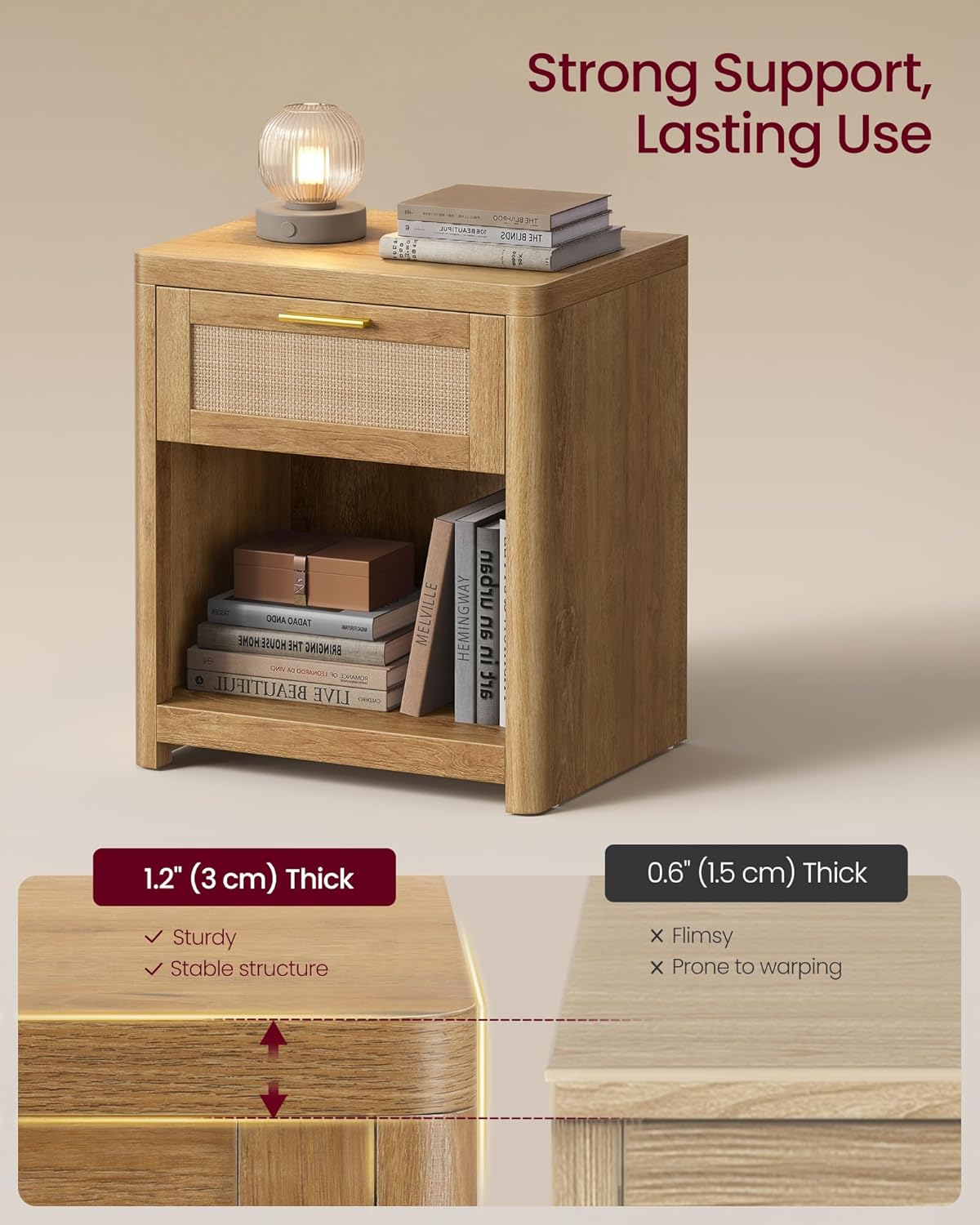 Boho Nightstands with Rattan-Look Drawer