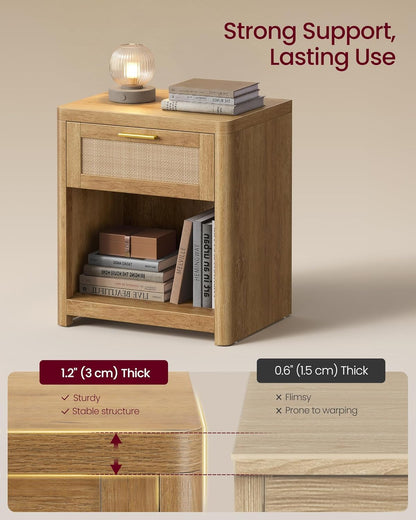 Boho Nightstands with Rattan-Look Drawer