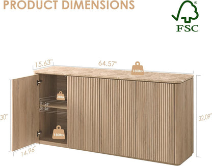 64" Fluted 4-Door Sideboard Cabinet - Canva Home