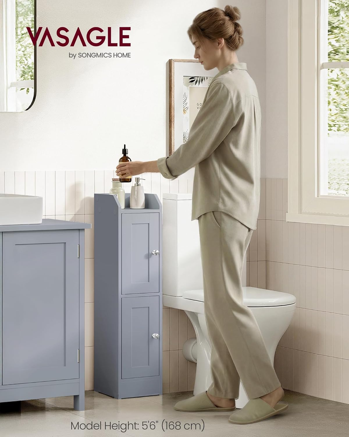 Slim Storage Cabinet with Reversible Doors