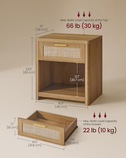 Boho Nightstands with Rattan-Look Drawer