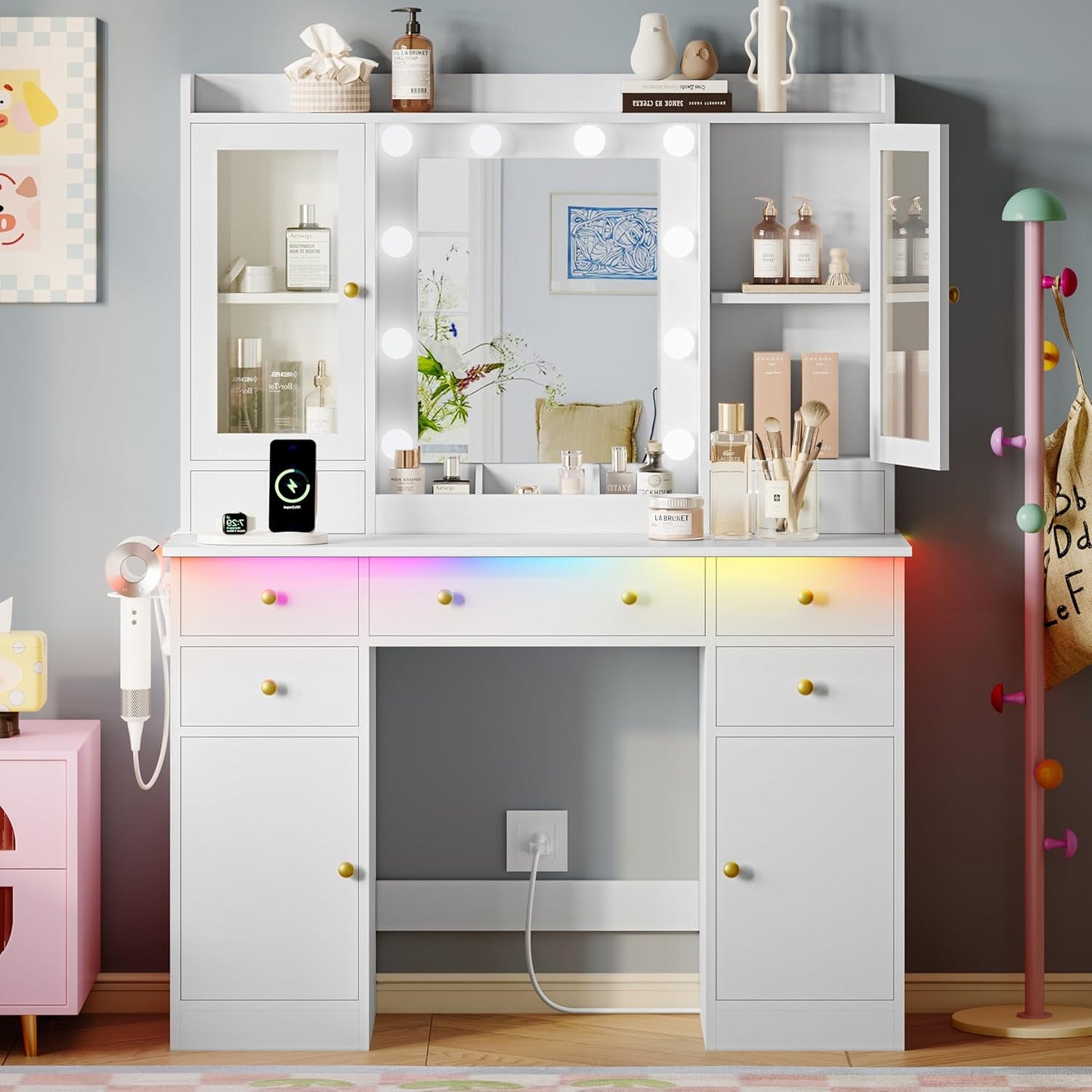 Makeup Vanity Desk with Mirror and Lights - Canva Home