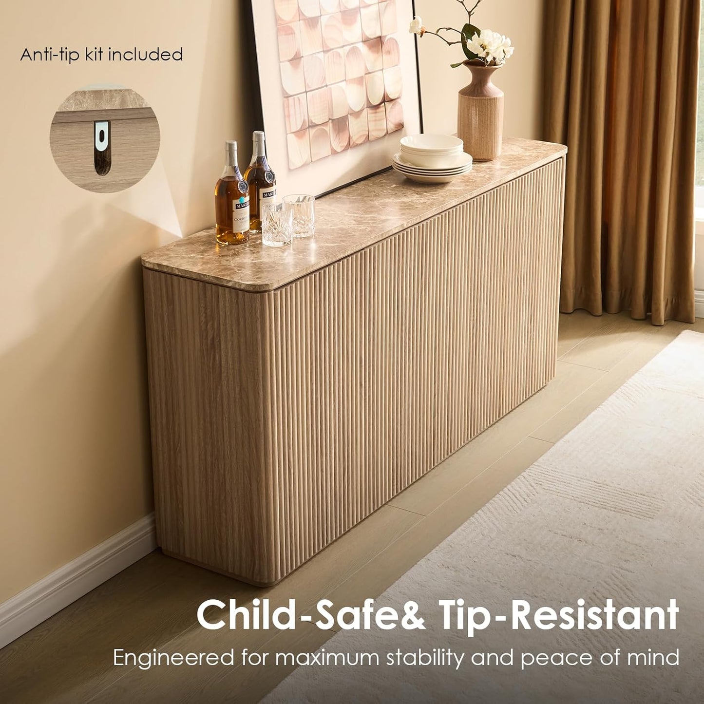 64" Fluted 4-Door Sideboard Cabinet - Canva Home