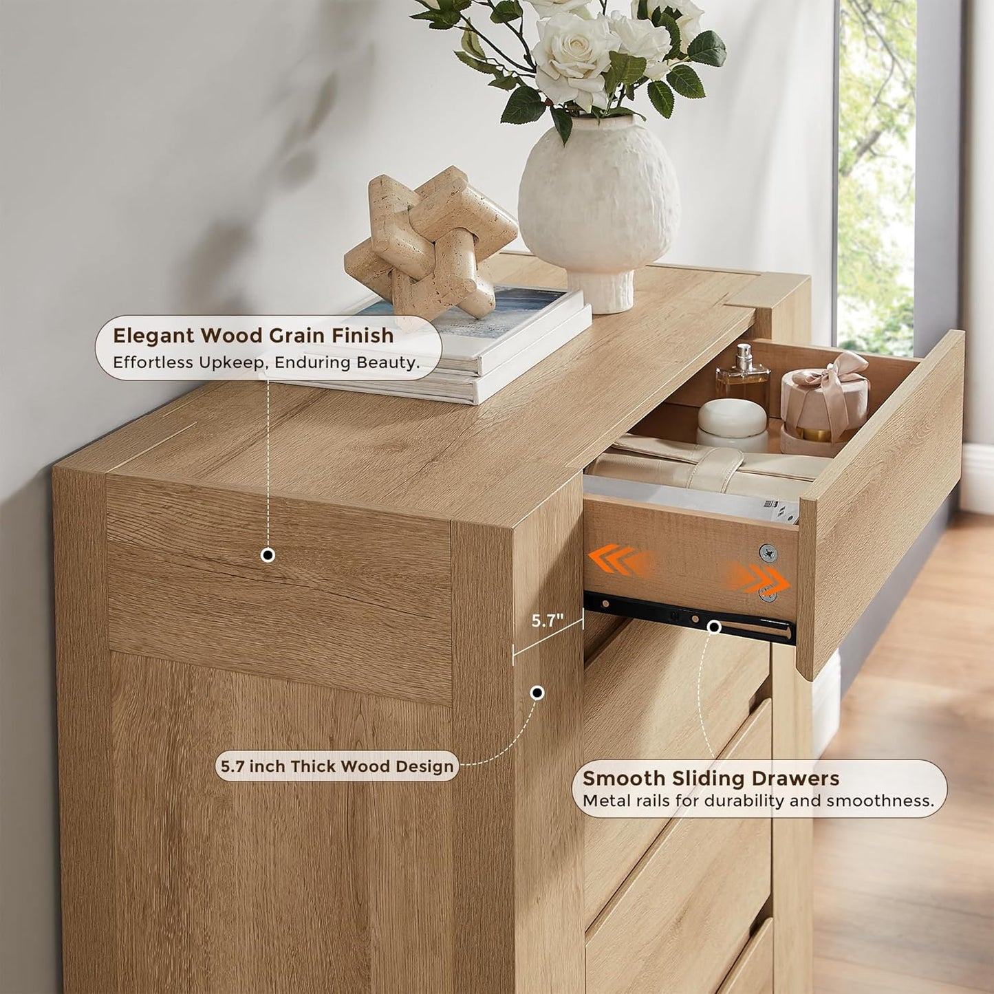48" Modern 5 Drawers Dresser for Bedroom - Canva Home