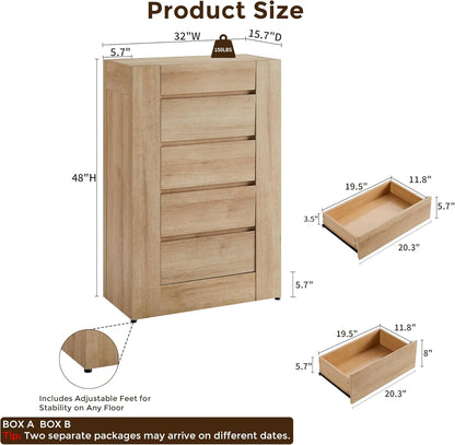 48" Modern 5 Drawers Dresser for Bedroom - Canva Home