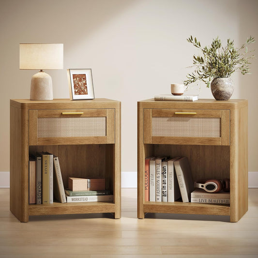 Boho Nightstands with Rattan-Look Drawer - Canva Home