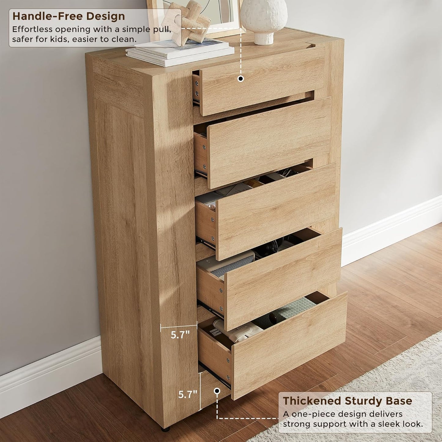48" Modern 5 Drawers Dresser for Bedroom - Canva Home