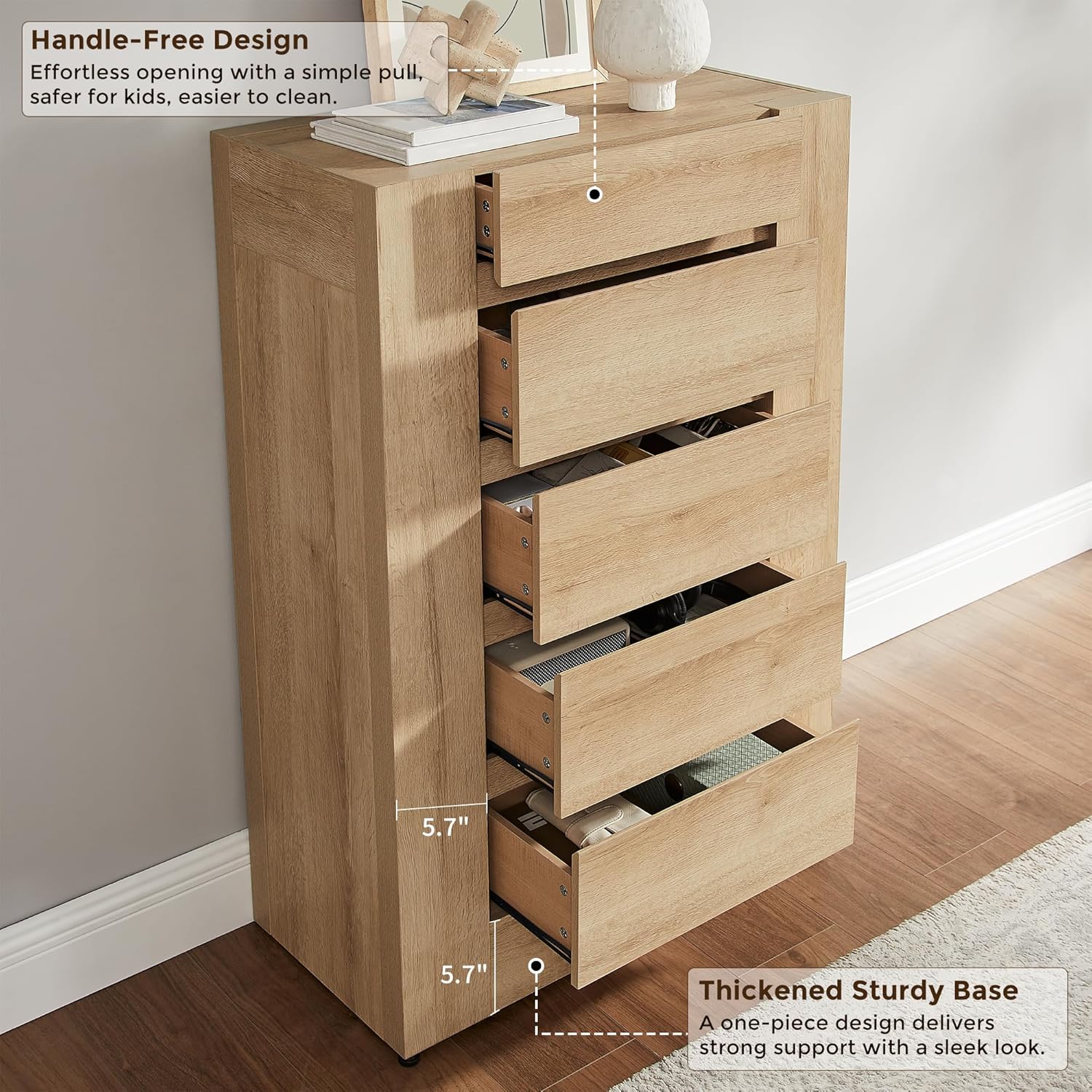 48" Modern 5 Drawers Dresser for Bedroom - Canva Home