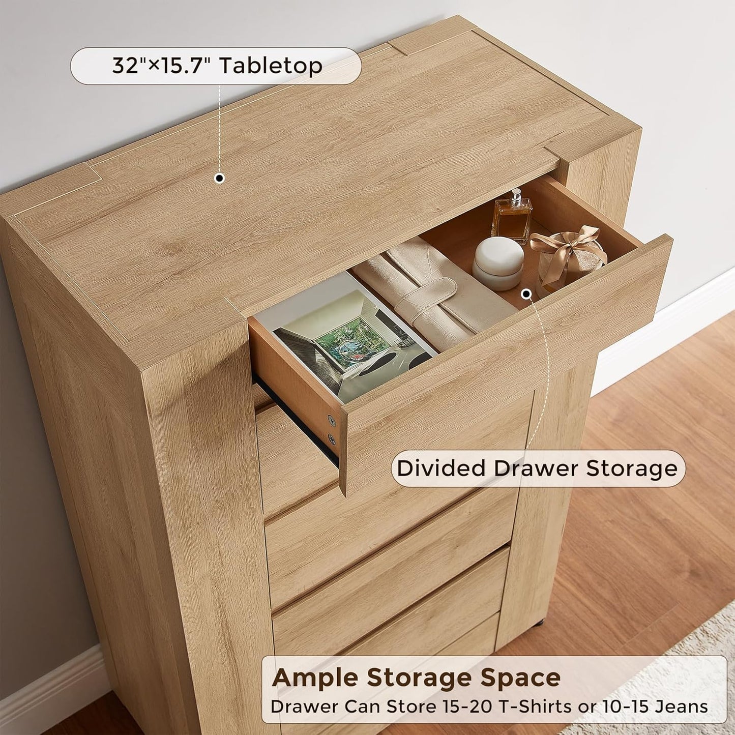 48" Modern 5 Drawers Dresser for Bedroom - Canva Home
