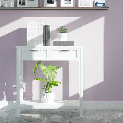 Livia 32" Small Narrow Console Table with 2 Drawers & Shelf, White