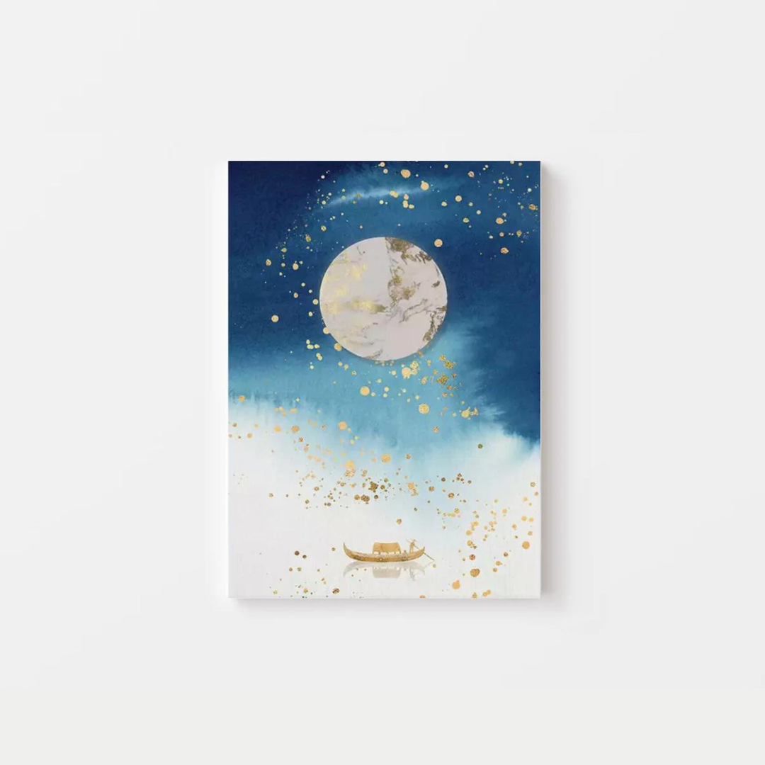 Abstract Boat Moon Canvas