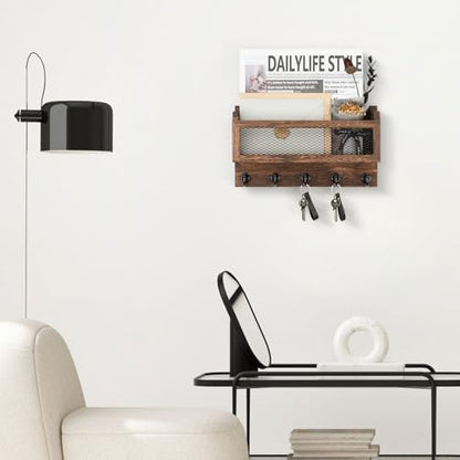 Marguerite Wooden Wall Mail and Key Holder with 5 Hooks