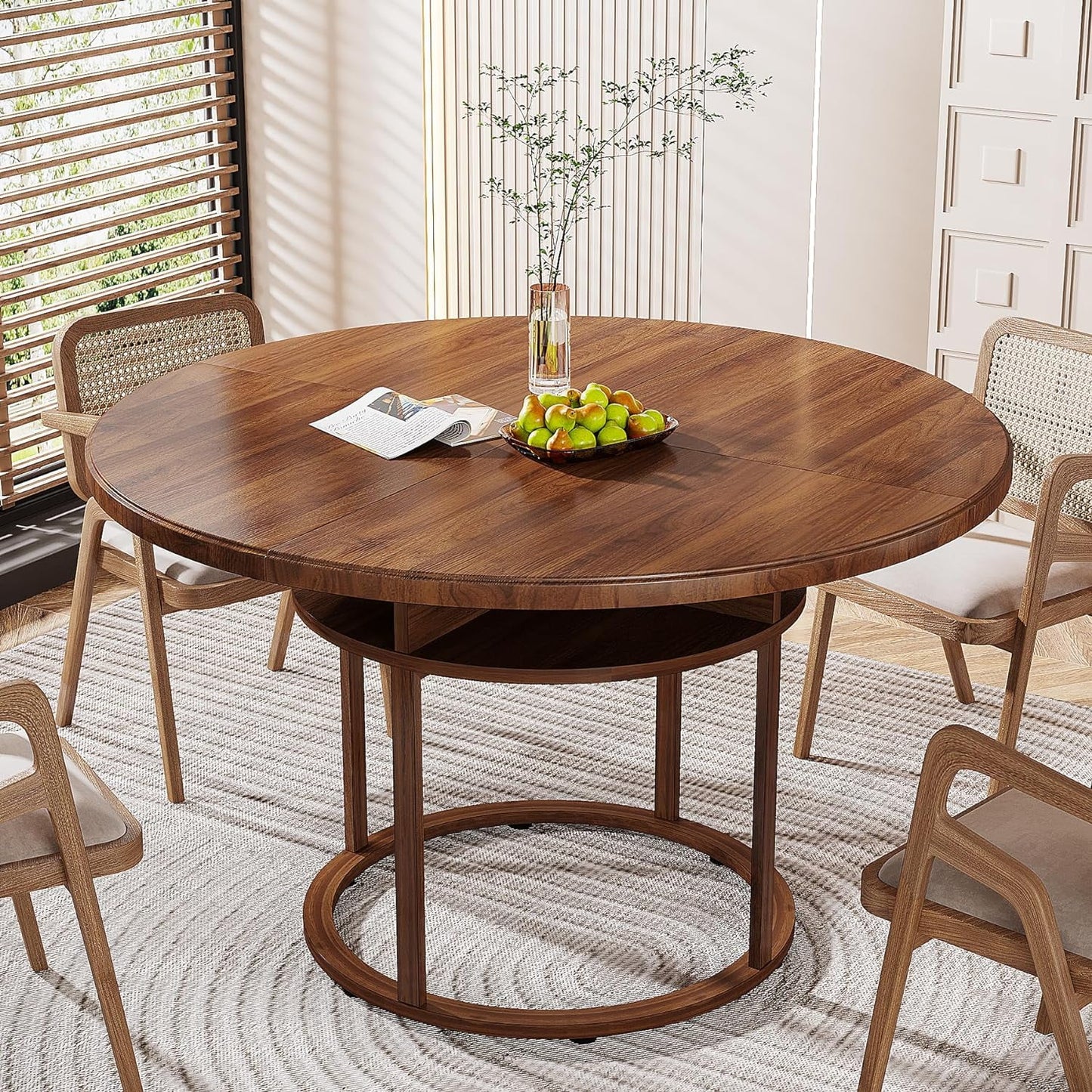 Frank Round Rustic Farmhouse Dining Table For 4