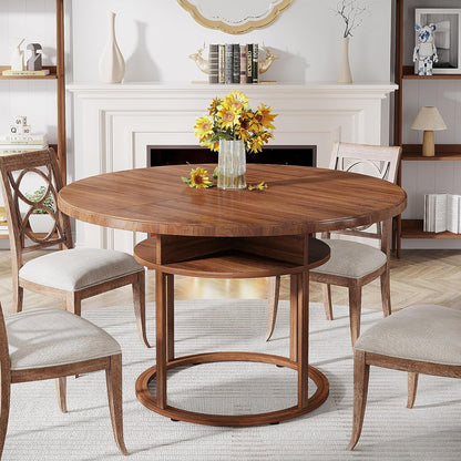 Frank Round Rustic Farmhouse Dining Table For 4