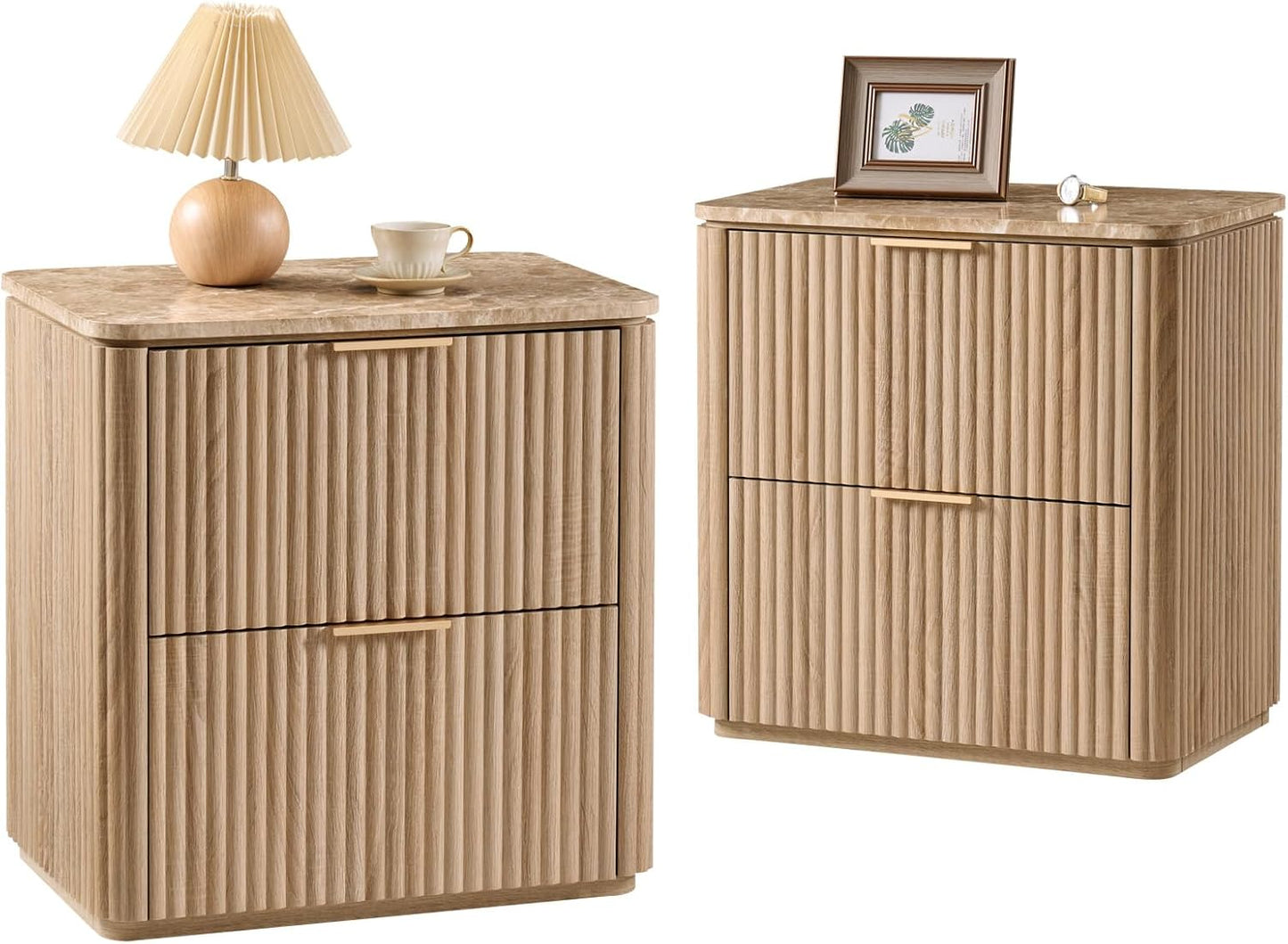 Fluted Nightstand Set of 2, 23" W Night Stand with 2 Drawers - Canva Home