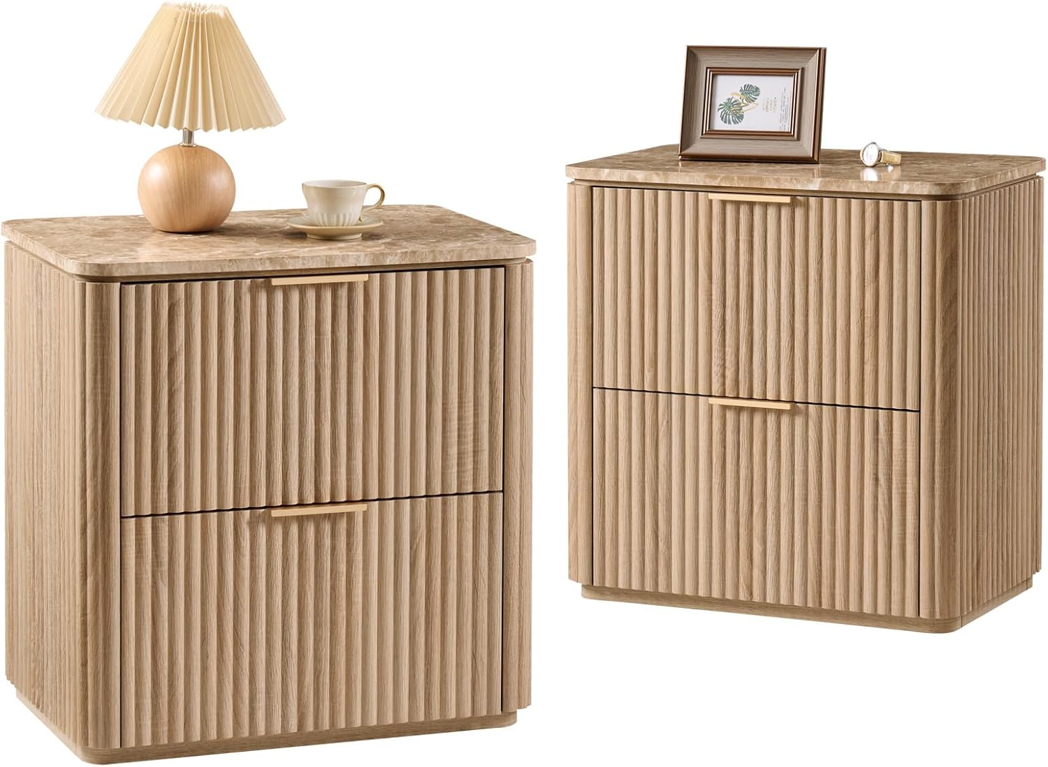 Fluted Nightstand Set of 2, 23" W Night Stand with 2 Drawers - Canva Home